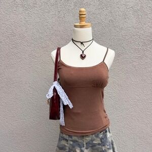 Y2K Energie Brown Cotton Babydoll Cami Top Size Medium Preppy Grunge